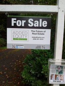 no high real estate agent commissions here (our For Sale sign shown)